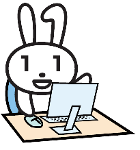 マイナちゃんがパソコンの前に座っているイラスト