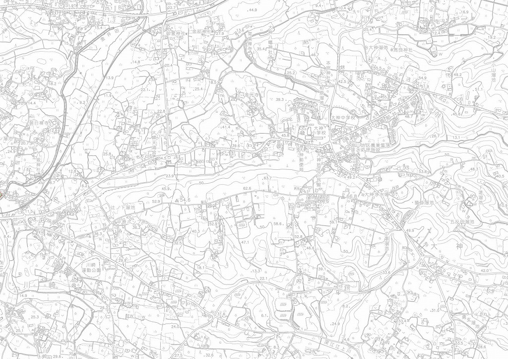 画像：川崎周辺と大神周辺が載っている日出都市計画平面図を16分割した内の1つの地図画像