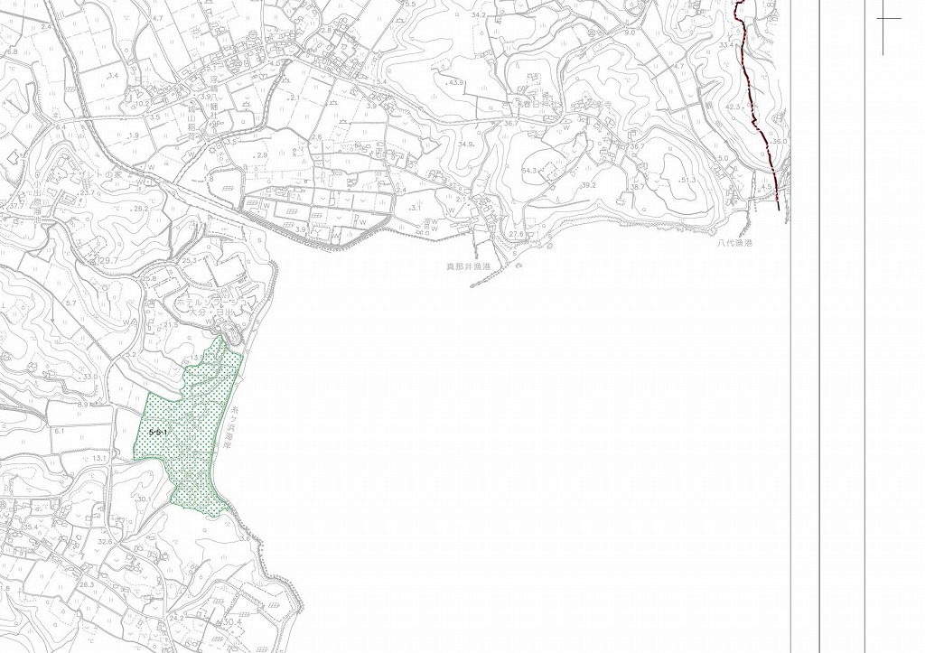 画像：糸ヶ浜海岸や真那井漁港周辺が載っている日出都市計画平面図を16分割した内の1つの地図画像