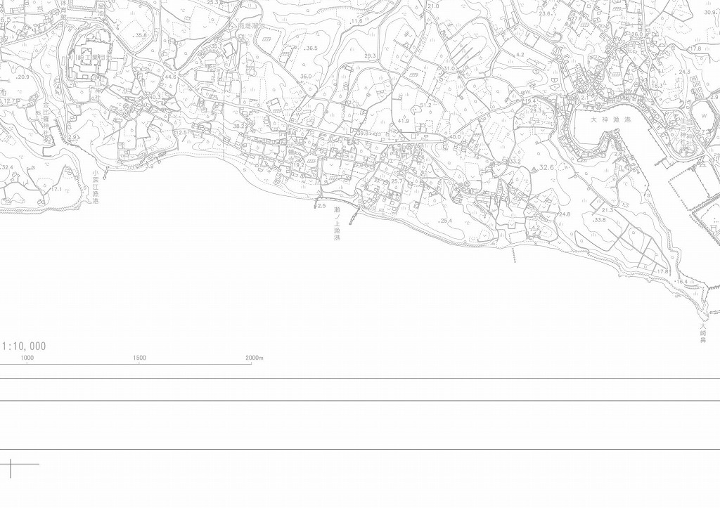 画像：川崎周辺と大神漁港周辺が載っている日出都市計画平面図を16分割した内の1つの地図画像