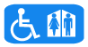 青色の背景に白で描かれた車椅子に乗っている人のロゴと、青色の背景に白色で家のような形、その上に青色で男女が描かれたロゴの画像